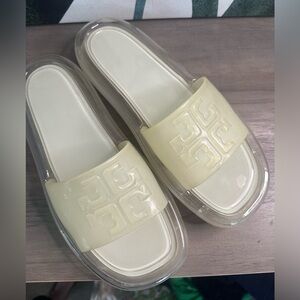 Tory Burch Double T Logo Bubble Jelly Slides Sandals Clear white 7 Authentic